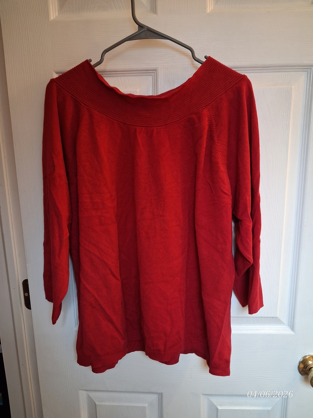 Requirements Red Off-the-Shoulder Boatneck Sweater - Picture 1 of 3